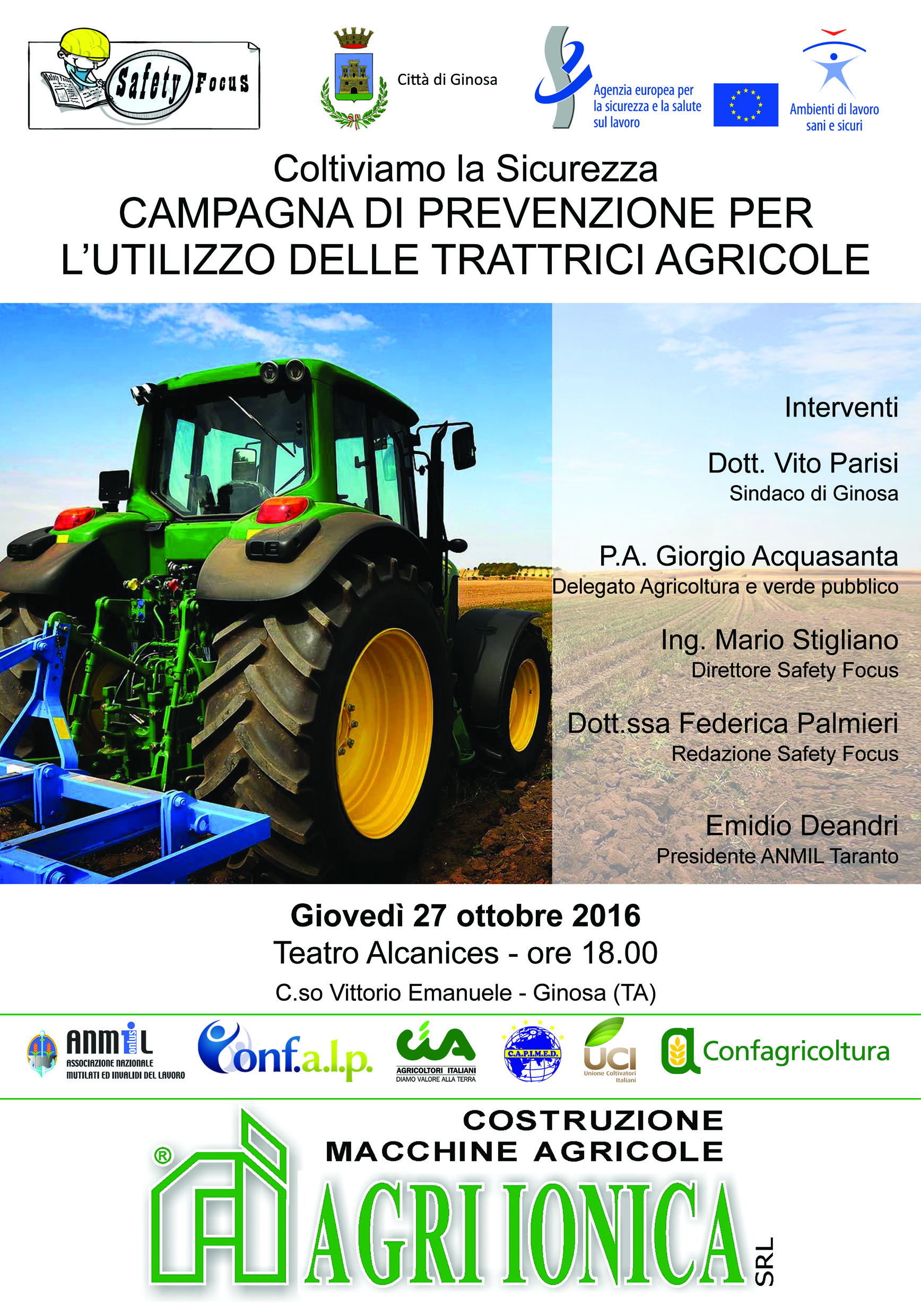 Settimana europea per la salute e sicurezza sul lavoro, a Ginosa si parla di prevenzione nell’uso delle trattrici agricole